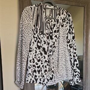 CAbi Brown and White Leopard Spots Patterned Blouse